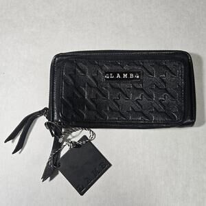 L.A.M.B. by Gwen Stefani Black Houndstooth Leather Clutch Designer HTF